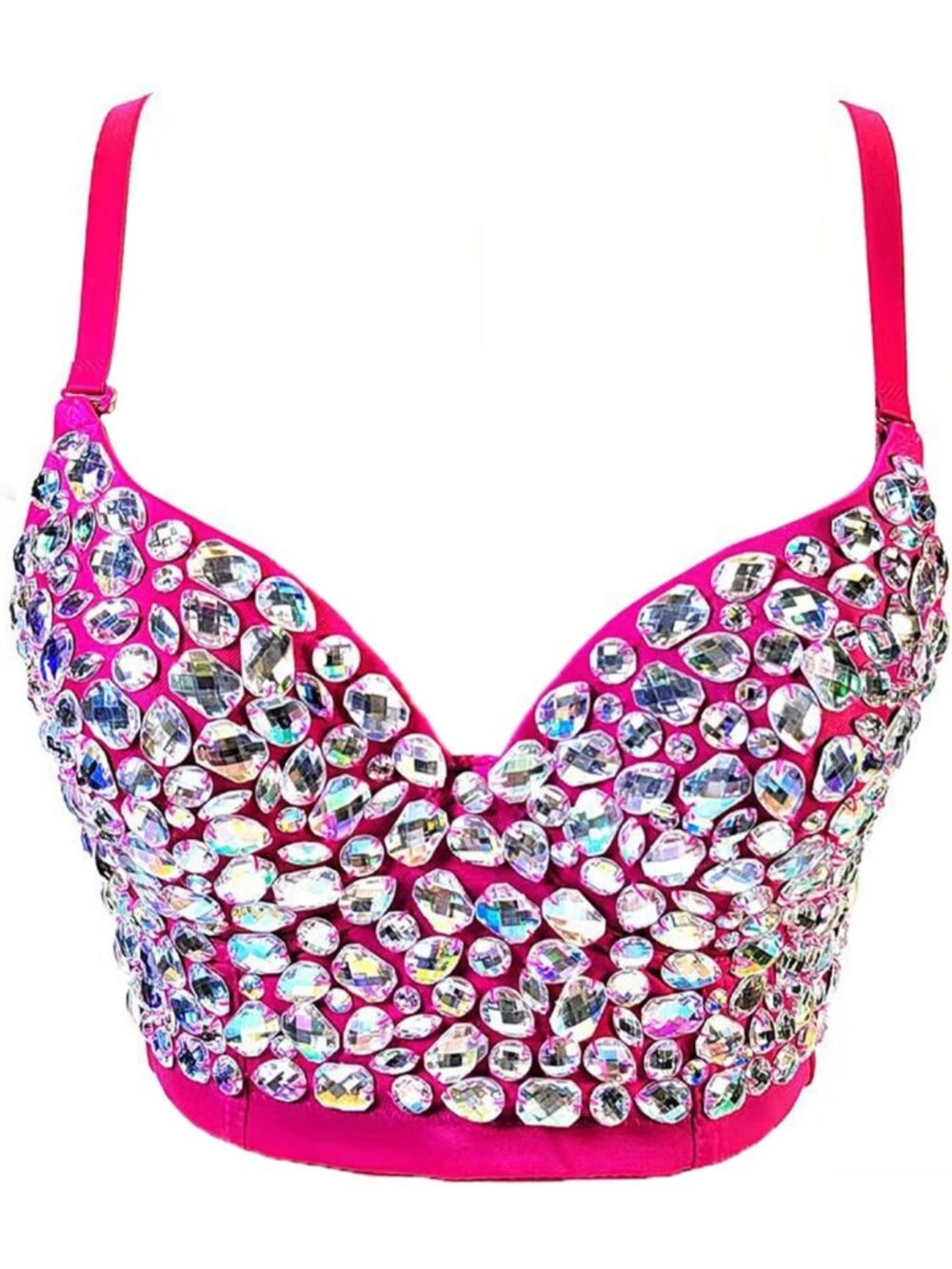 Women Rose Red Lace Mesh Rhinestone Diamond Bra Push Up Bustier Corset Crop Top
